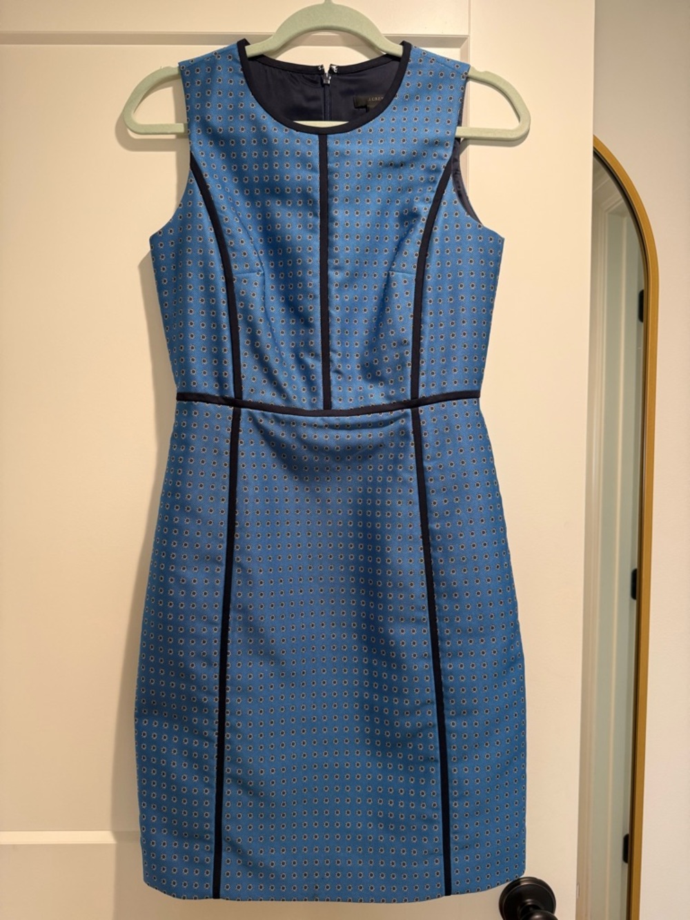 J. Crew Blue Satin, Lined, and Structured  Sleeveless Midi Dress